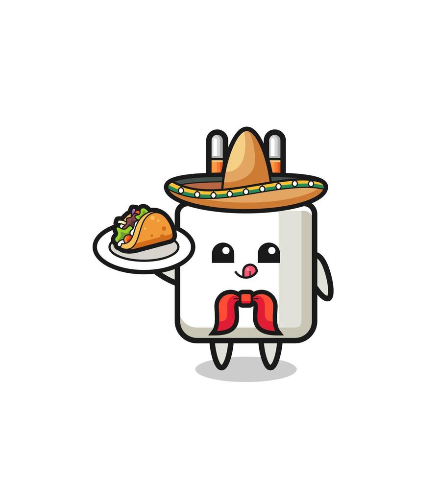 adaptador de corriente mascota del chef mexicano sosteniendo un taco vector