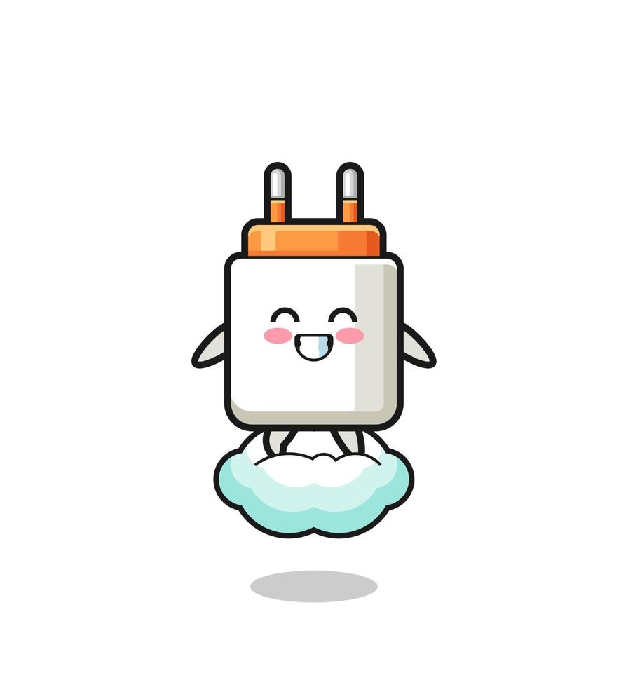 cute power adapter illustration riding a floating cloud vector