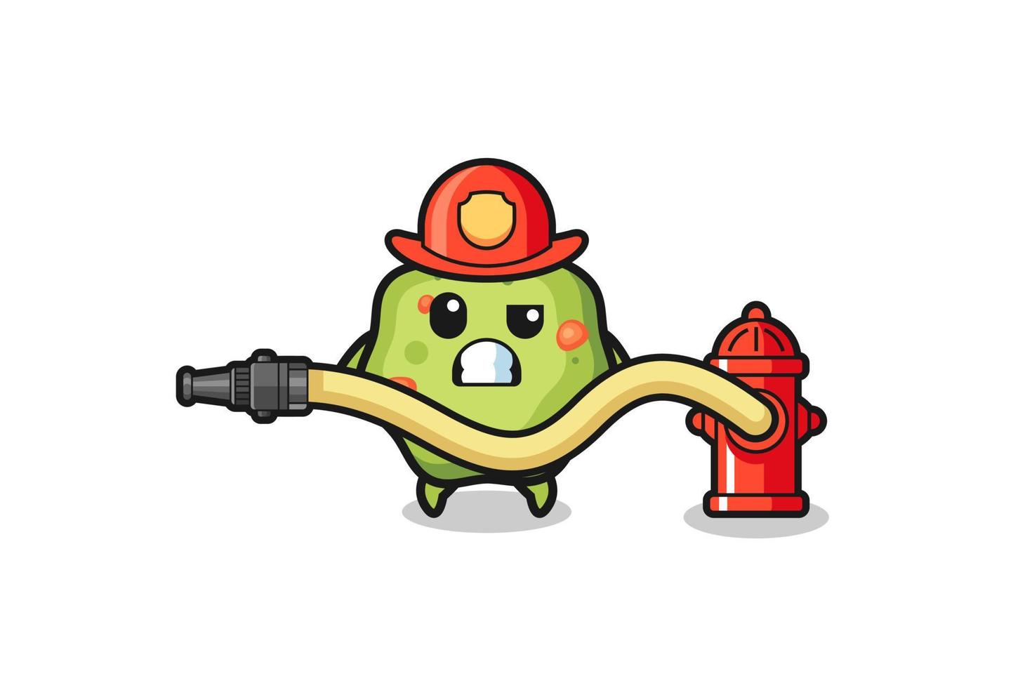 puke cartoon as firefighter mascot with water hose vector