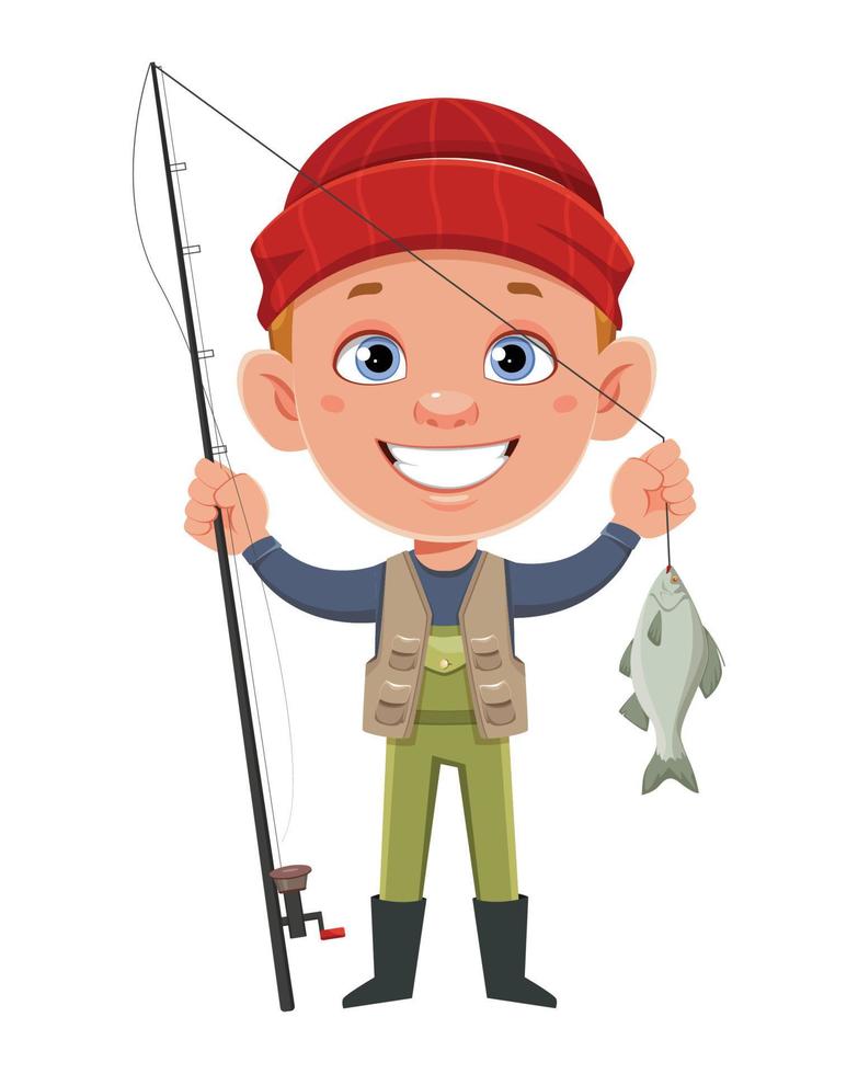 Fisherman with fishing rod and fish vector