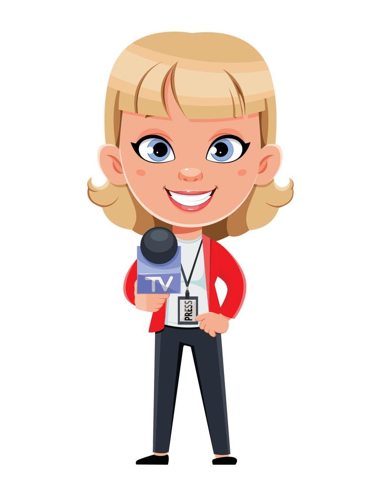 Funny lady reporter holding microphone vector