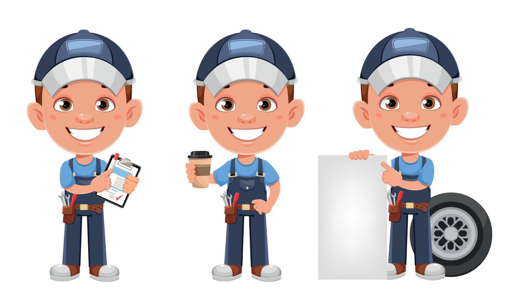 Auto mechanic cartoon character. vector