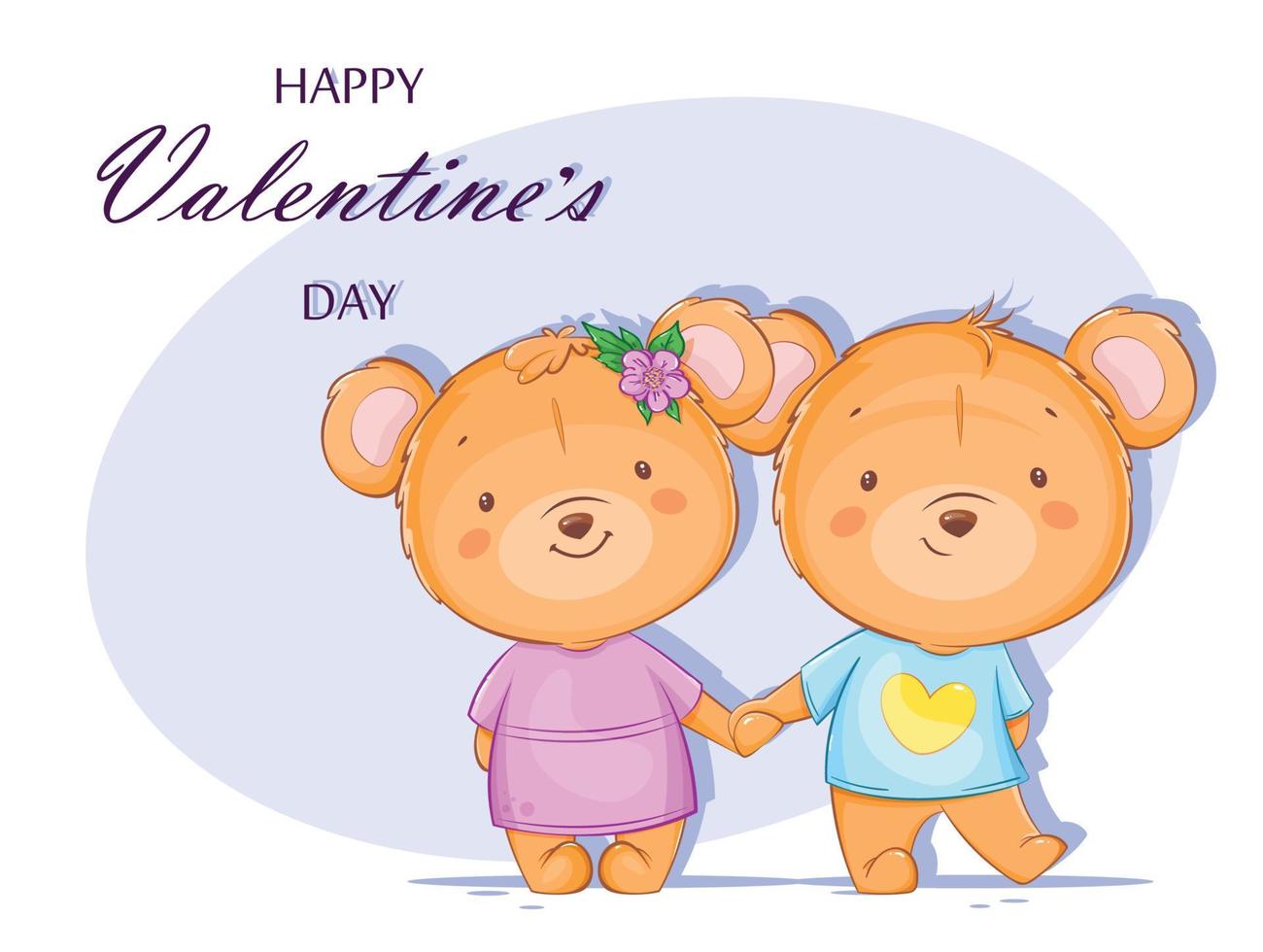 Happy Valentines day, two bears holding hands vector
