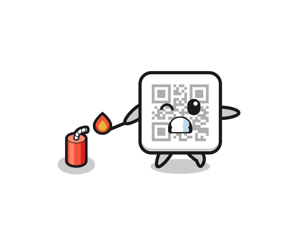 qr code mascot illustration playing firecracker vector