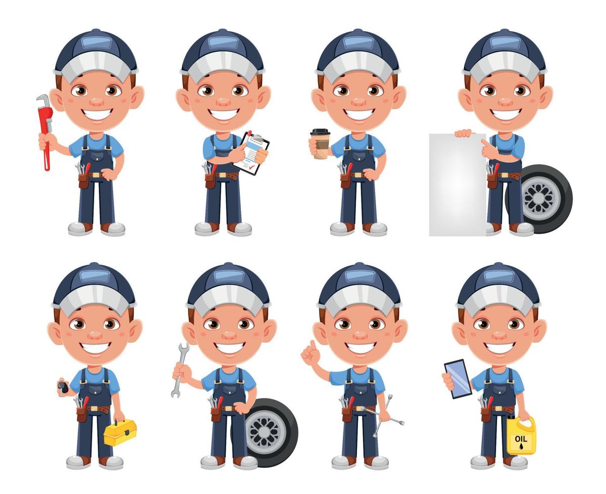 Auto mechanic cartoon character. vector