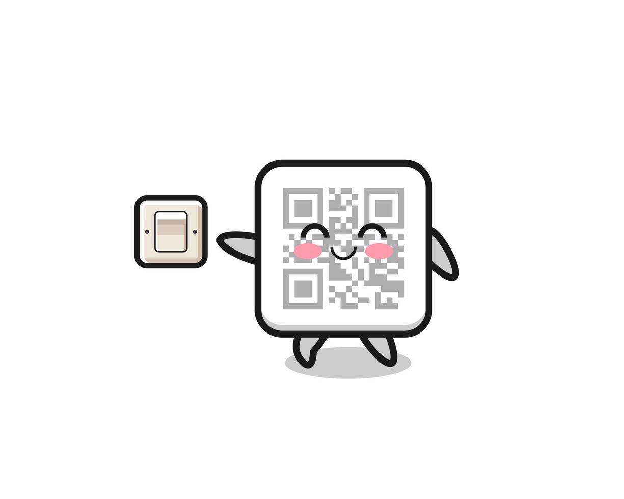 cartoon qr code is turning off light vector