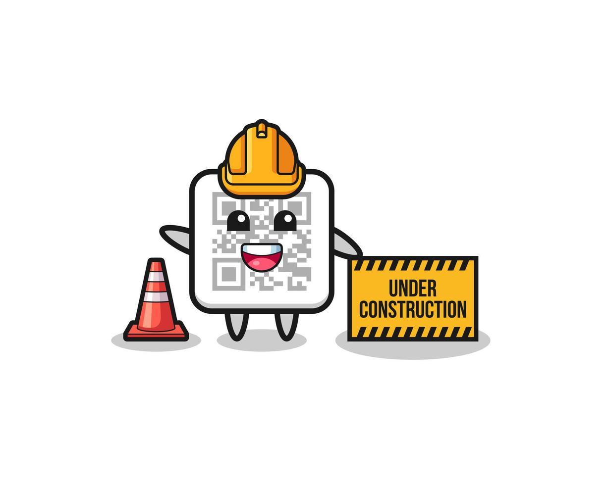 illustration of qr code with under construction banner vector