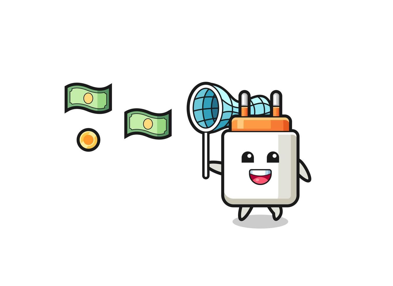 illustration of the power adapter catching flying money vector