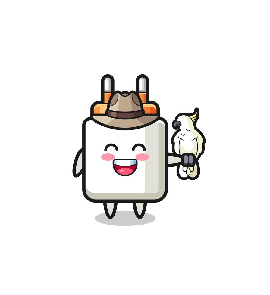 power adapter zookeeper mascot with a parrot vector
