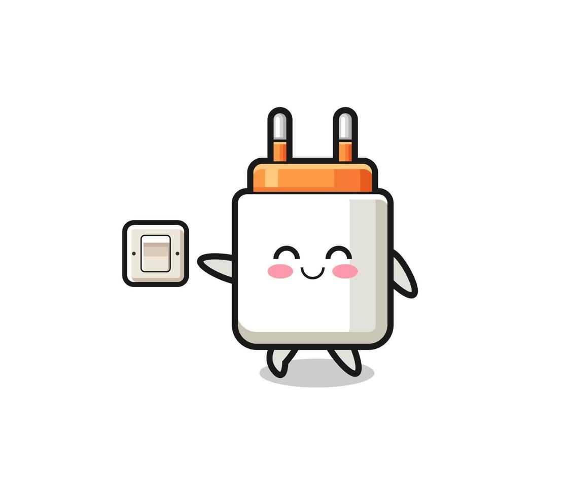 cartoon power adapter is turning off light vector