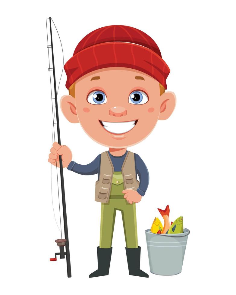 Fisherman stands with fishing rod 5400023 Vector Art at Vecteezy