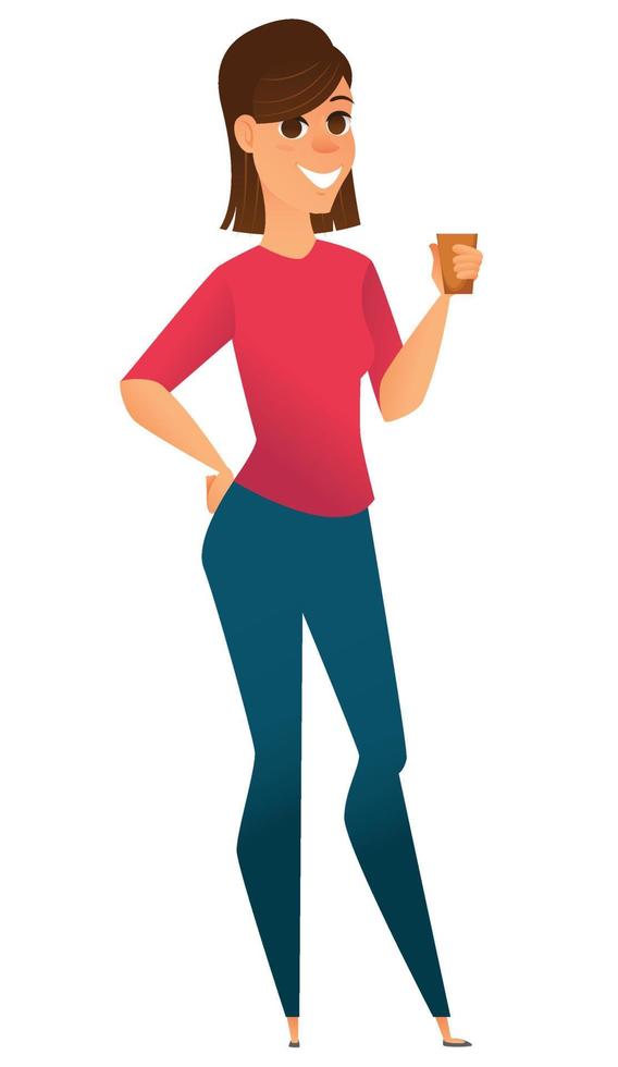 Stylized character. Modern business woman holding cup of tea. vector