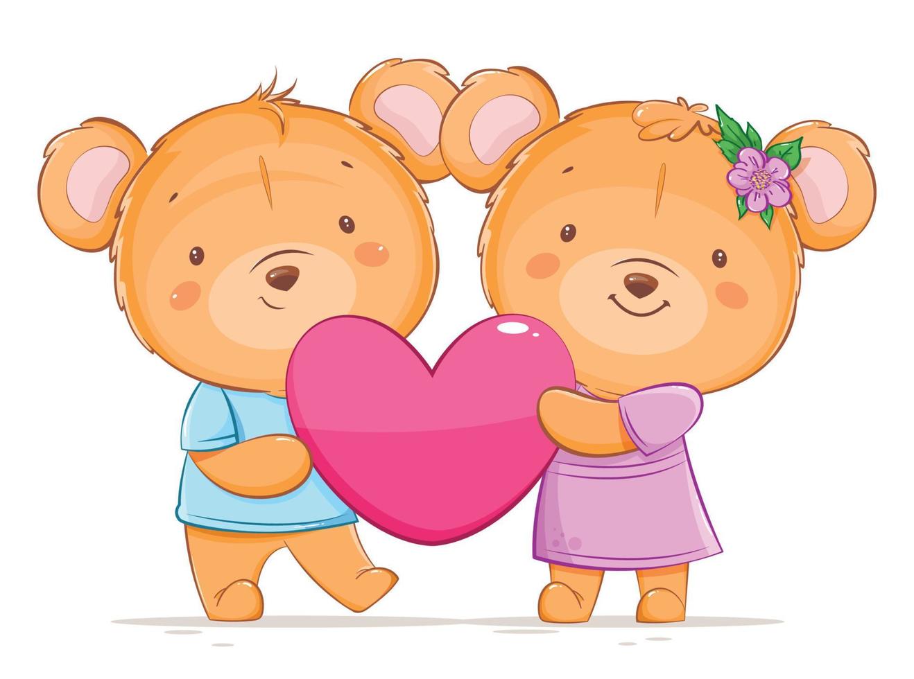 Happy Valentines day, two bears with pink heart vector