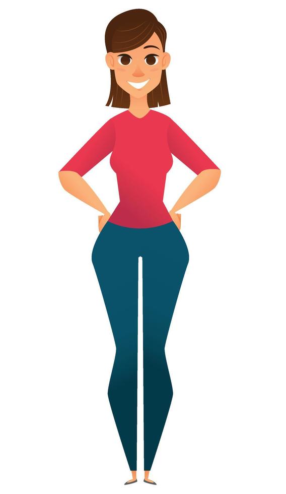 Modern business woman standing with hands on hips and smiling. vector