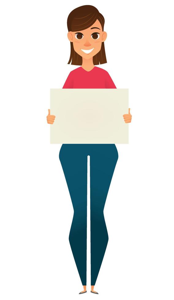 Modern business woman holding blank sign vector