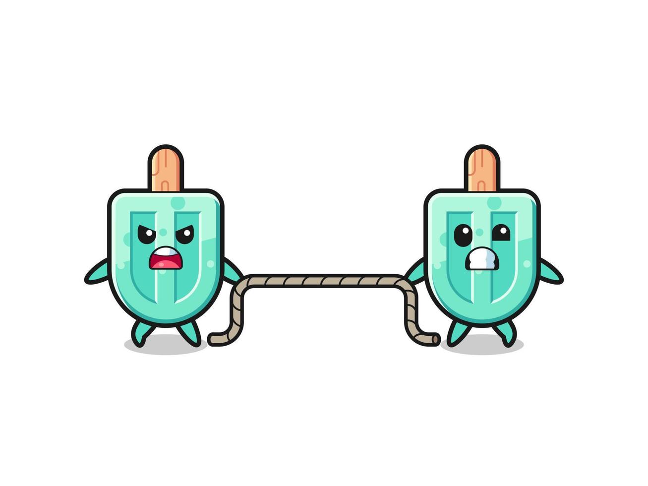 cute popsicles character is playing tug of war game vector