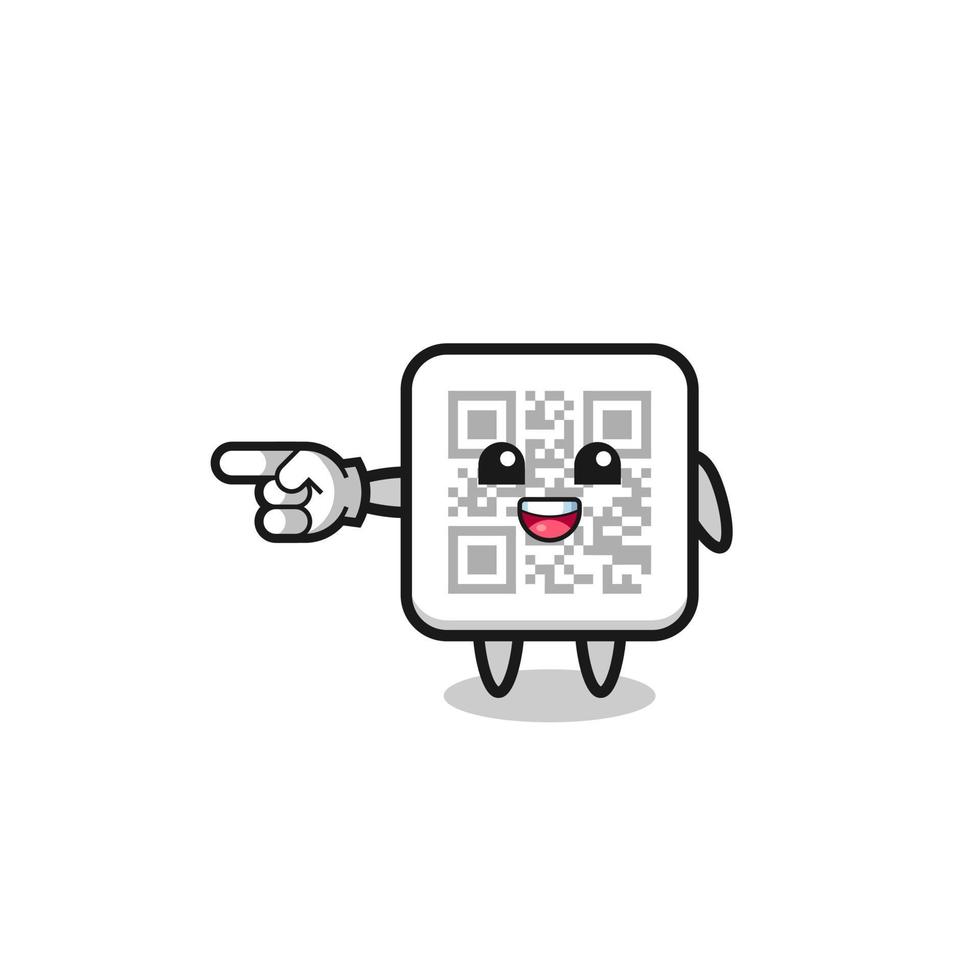 qr code cartoon with pointing left gesture vector