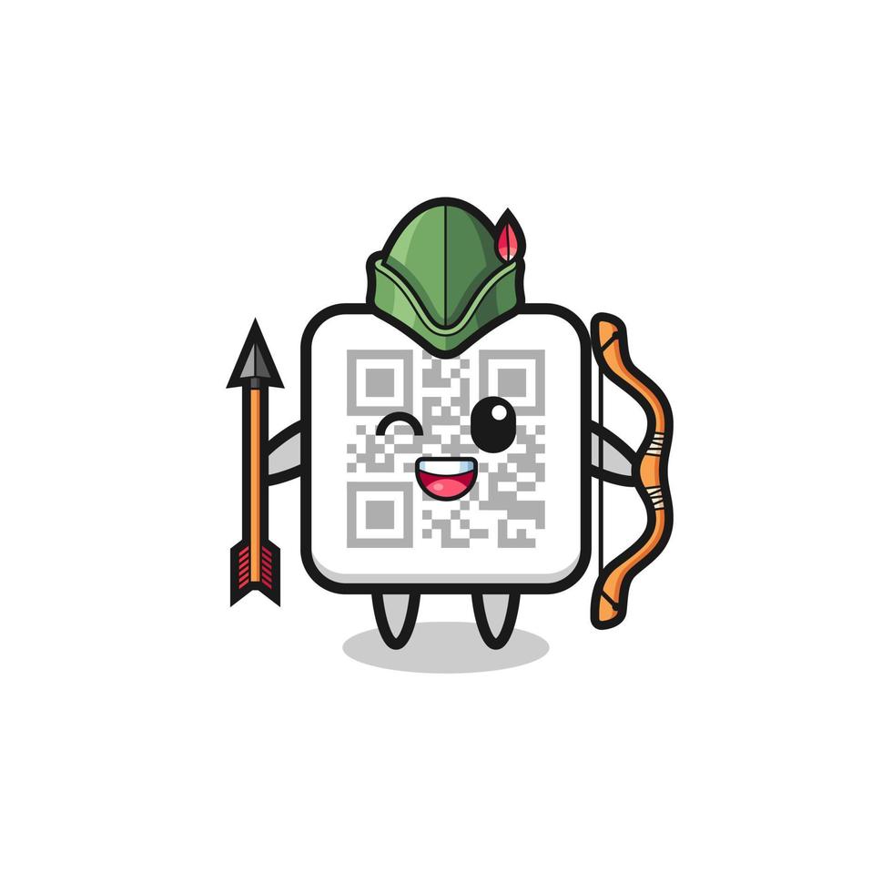 qr code cartoon as medieval archer mascot vector
