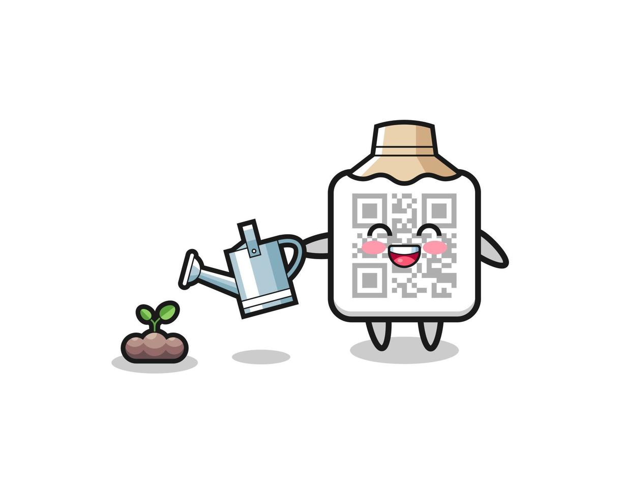 cute qr code is watering plant seeds vector
