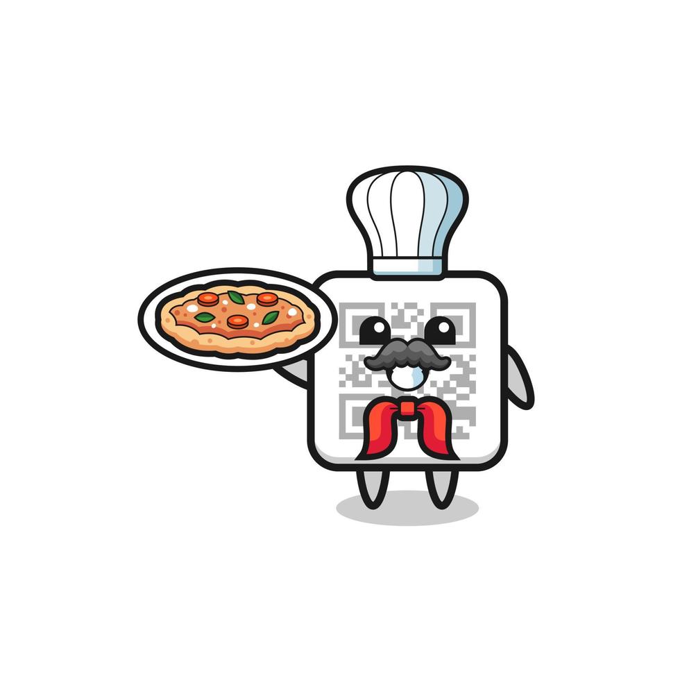 carácter de código qr como mascota del chef italiano vector