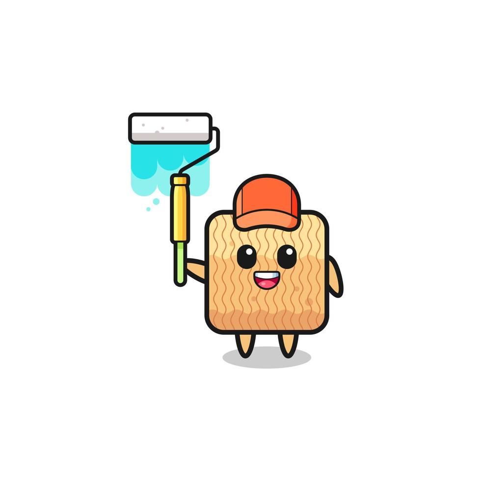 the raw instant noodle painter mascot with a paint roller vector