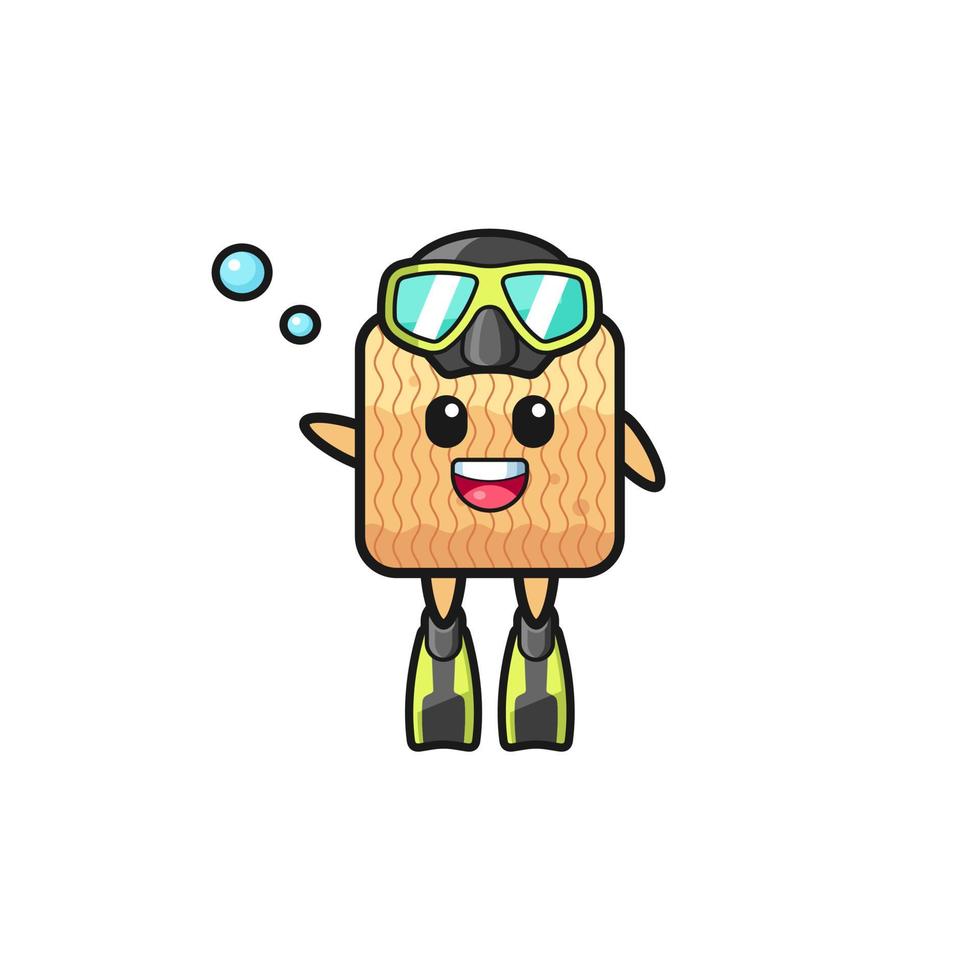 the raw instant noodle diver cartoon character vector