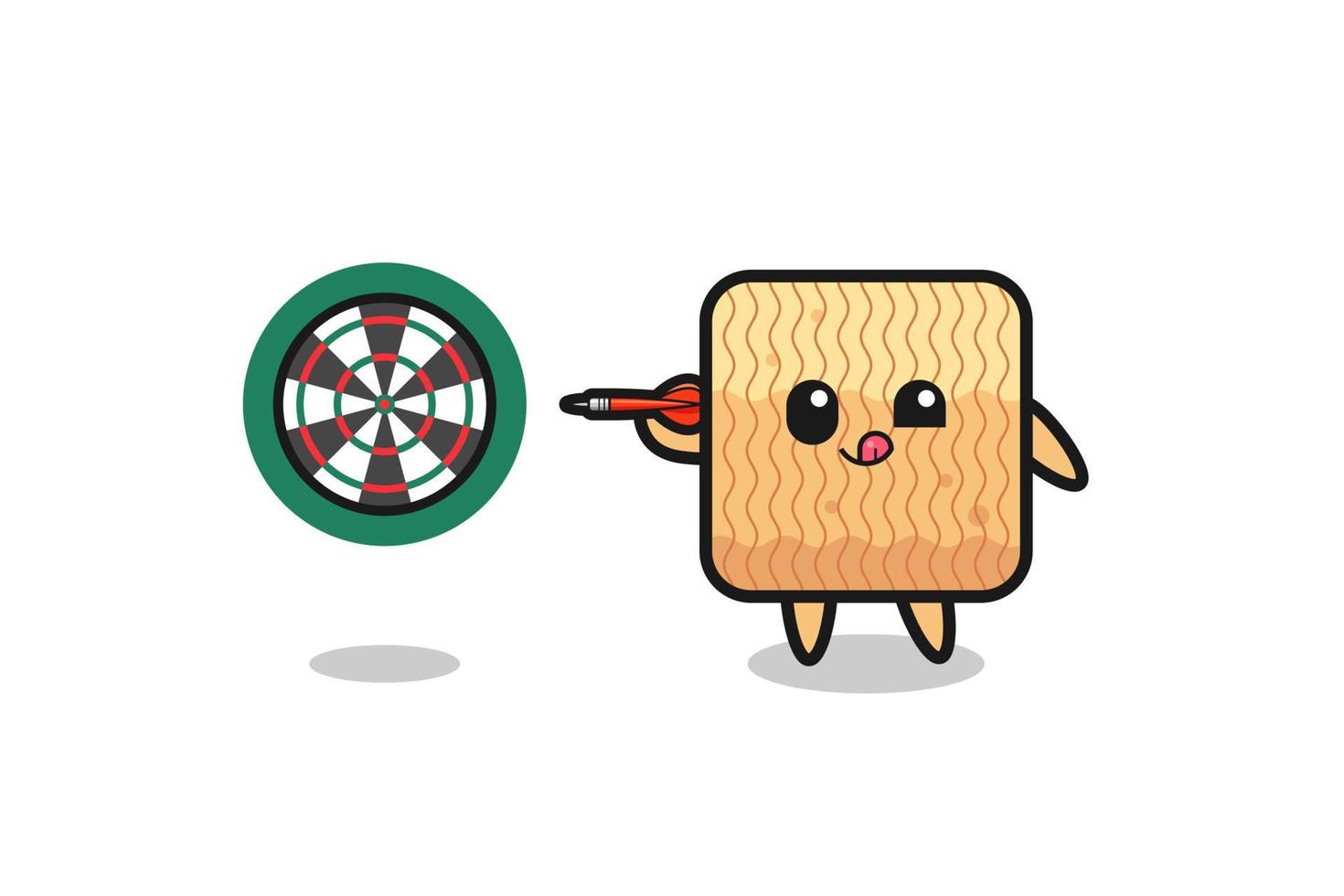 cute raw instant noodle is playing dart vector