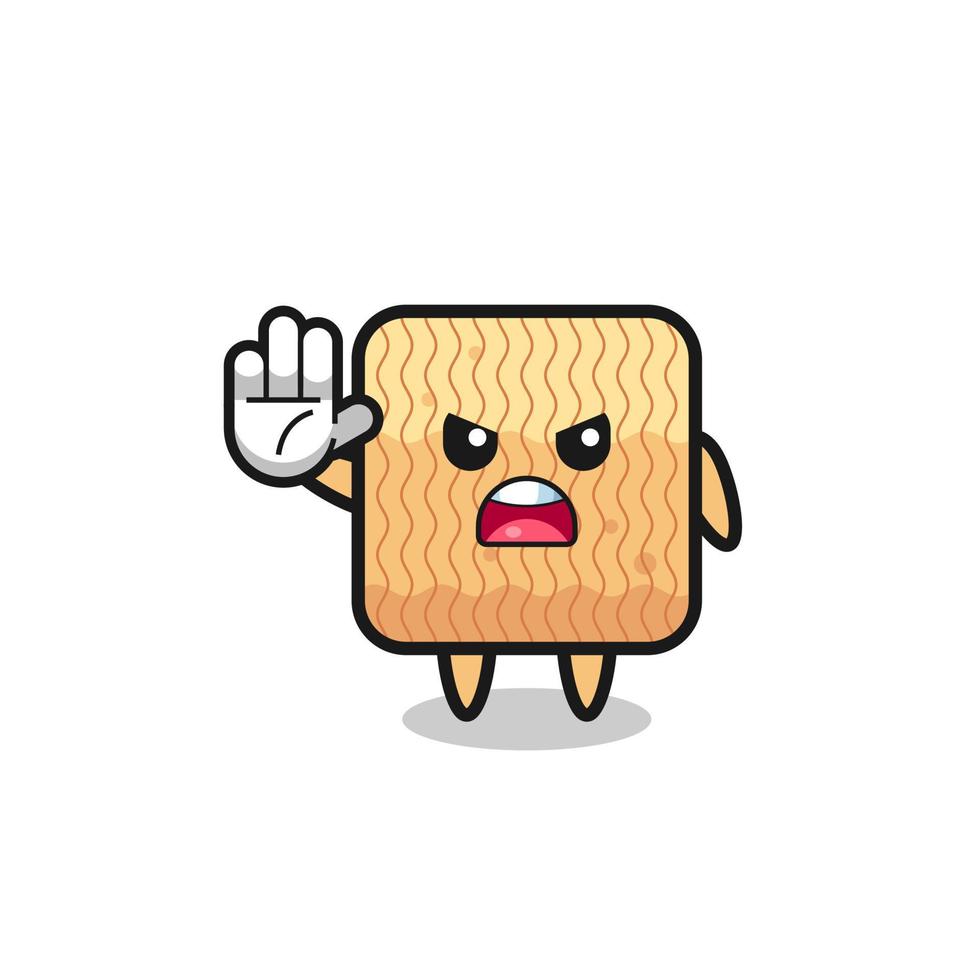 raw instant noodle character doing stop gesture vector
