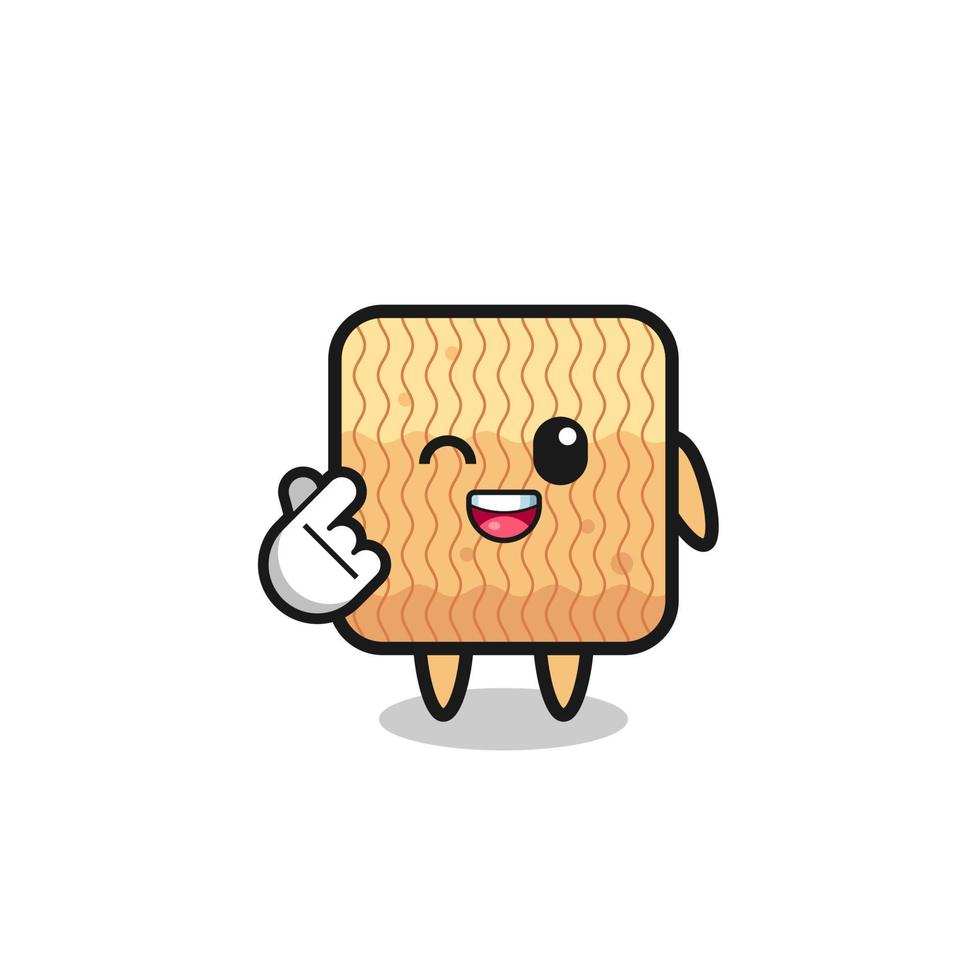raw instant noodle character doing Korean finger heart vector