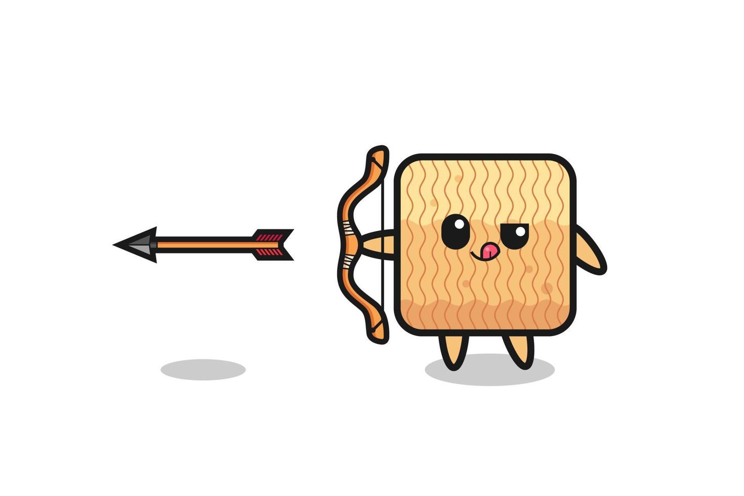 illustration of raw instant noodle character doing archery vector