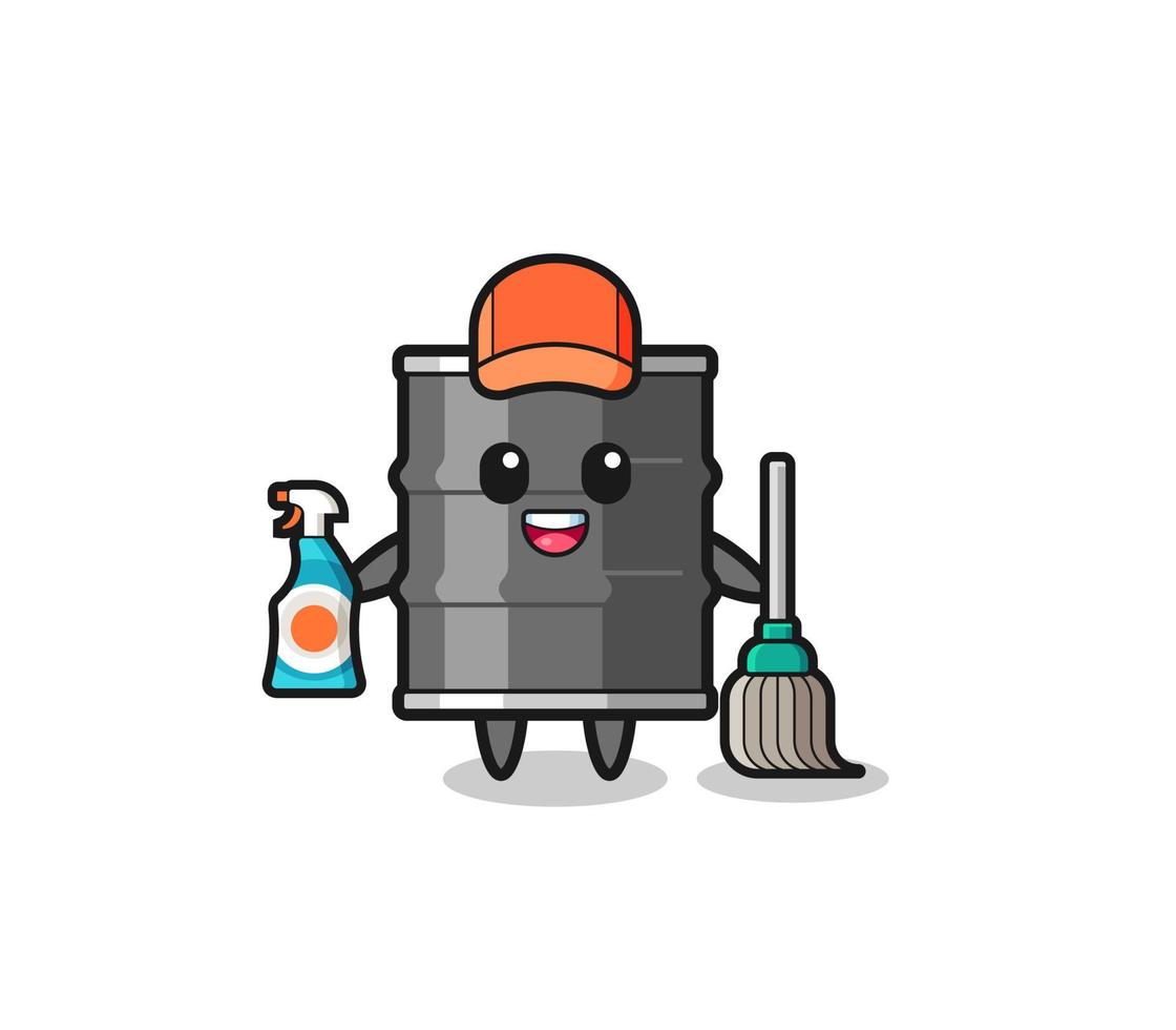 lindo personaje de tambor de aceite como mascota de los servicios de limpieza vector