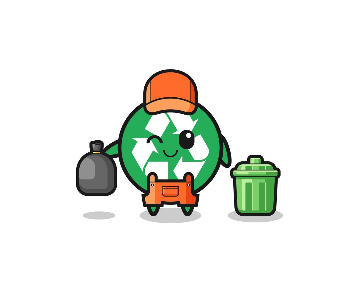 the mascot of cute recycling as garbage collector vector