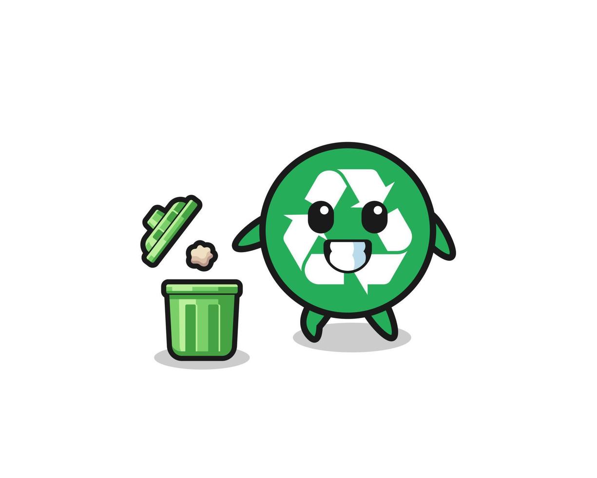 ilustración del reciclaje tirando basura en el bote de basura vector