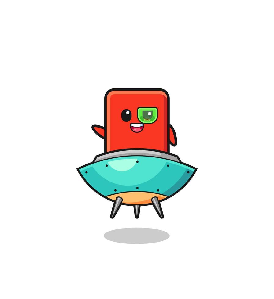 red card cartoon riding a future spaceship vector