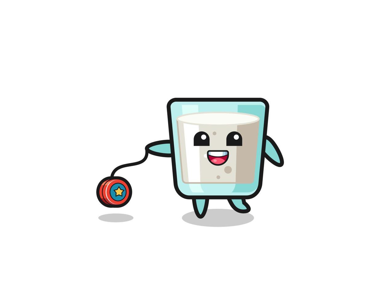 cartoon of cute milk playing a yoyo vector