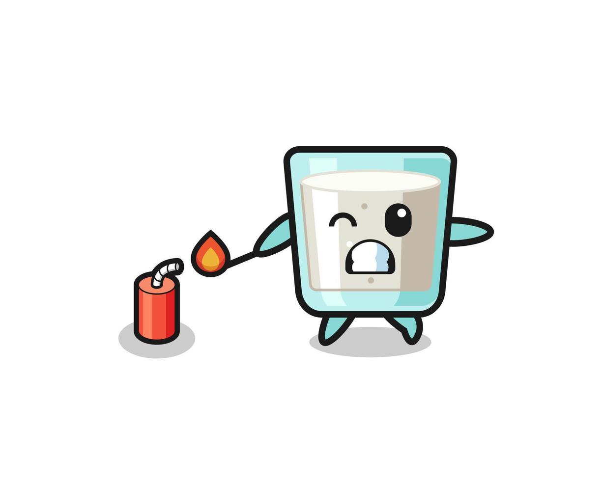 milk mascot illustration playing firecracker vector