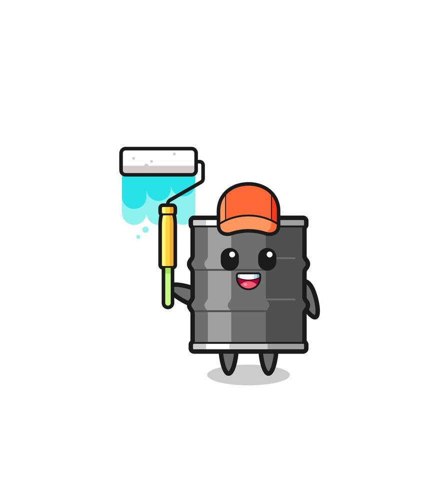 the oil drum painter mascot with a paint roller vector