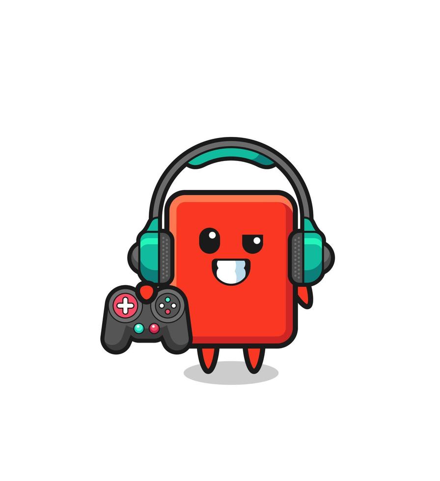 red card gamer mascot holding a game controller vector