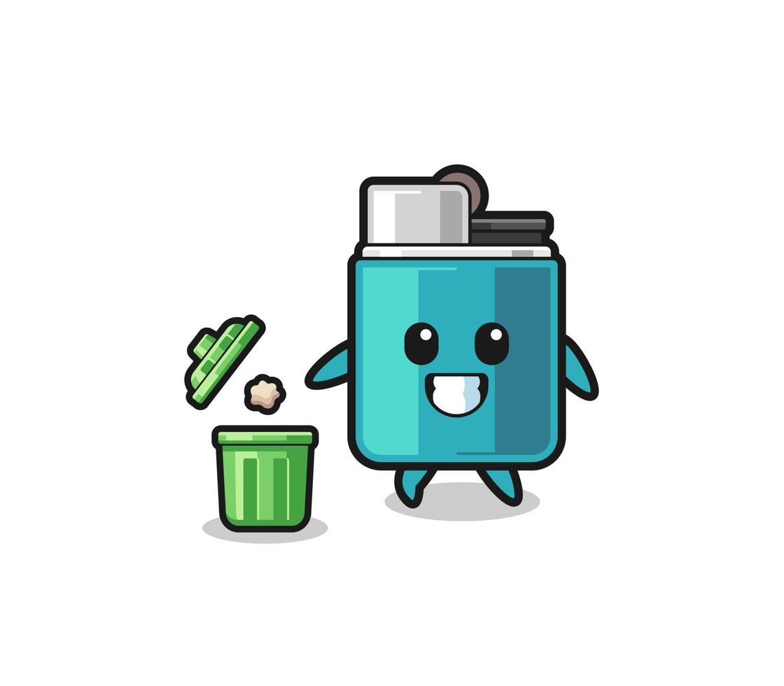 illustration of the lighter throwing garbage in the trash can vector