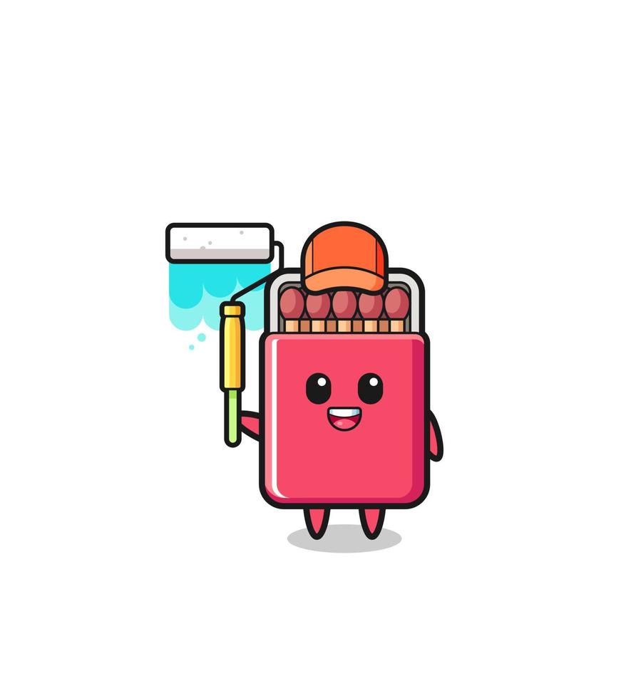 the matches box painter mascot with a paint roller vector