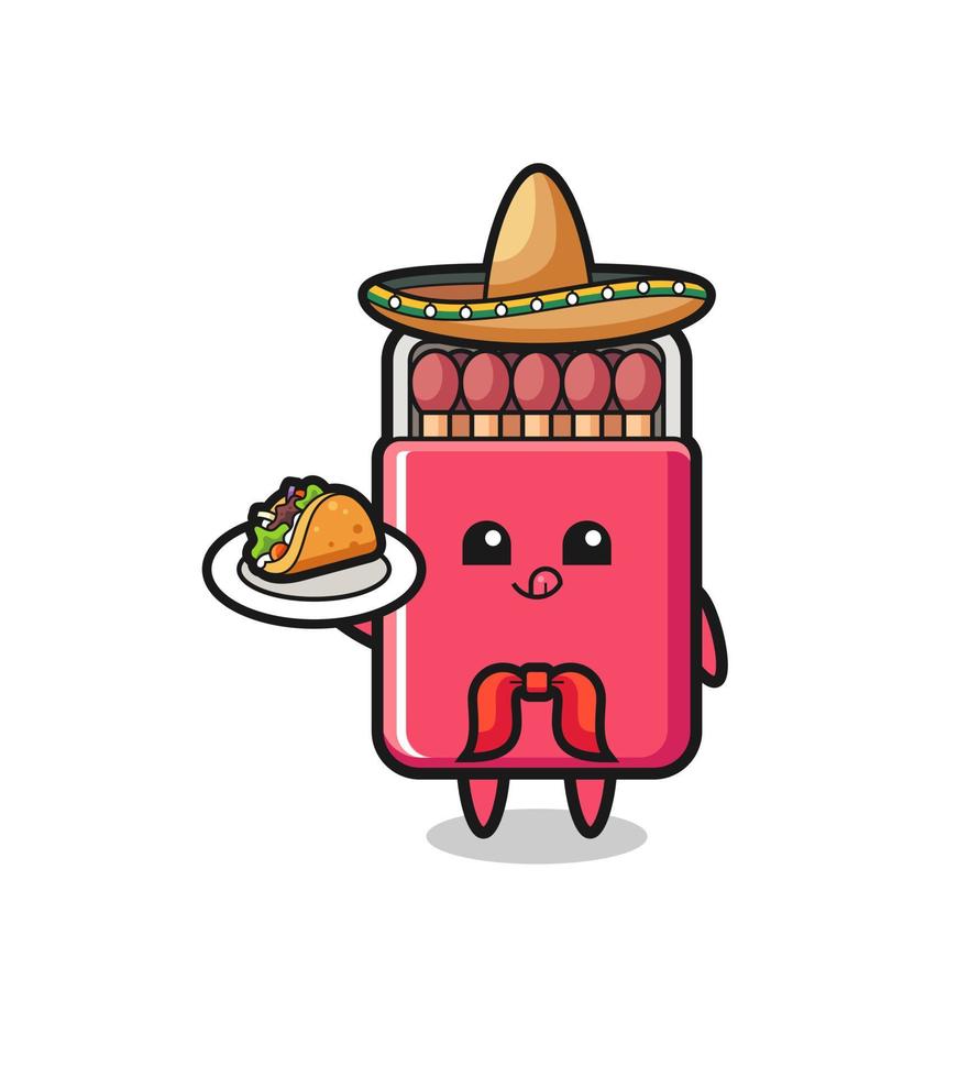 matches box Mexican chef mascot holding a taco vector