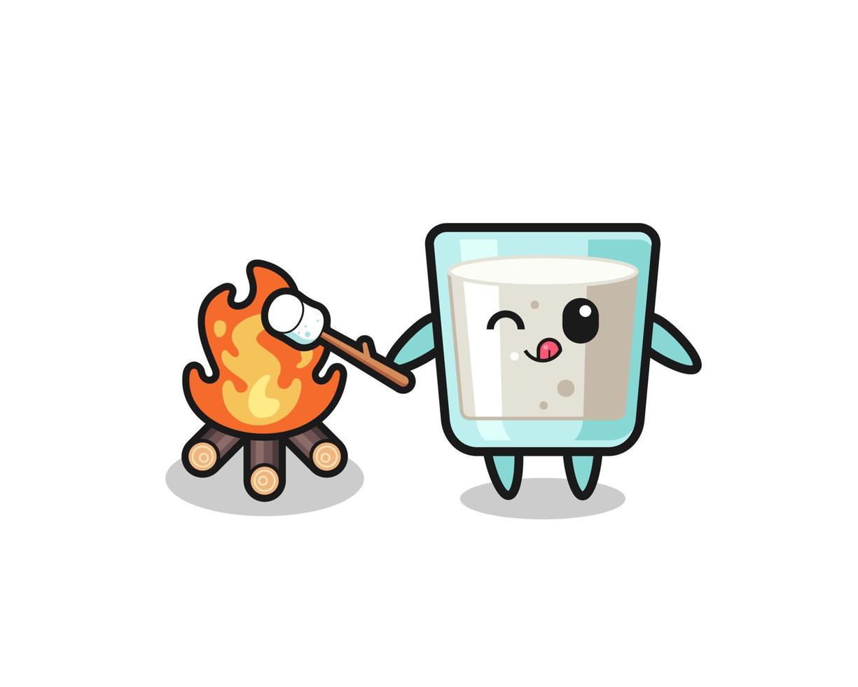 milk character is burning marshmallow vector