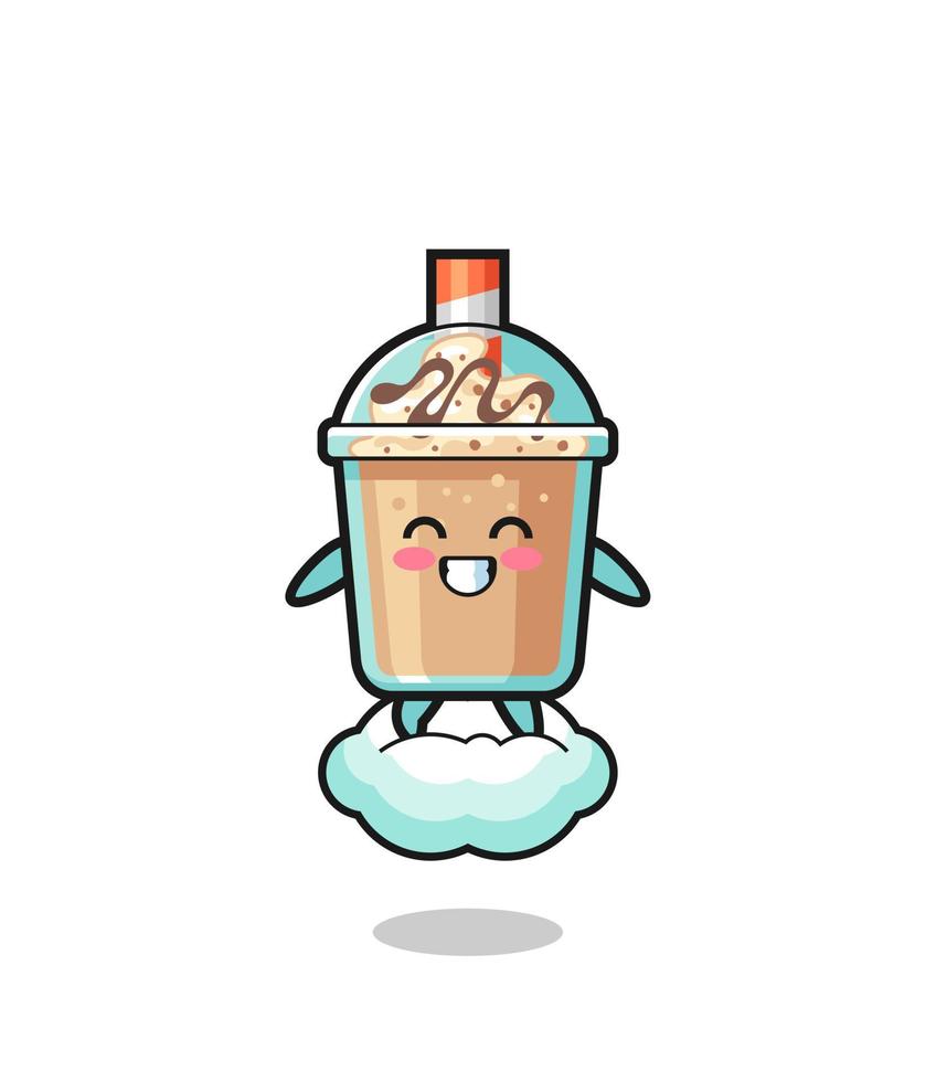 cute milkshake illustration riding a floating cloud vector