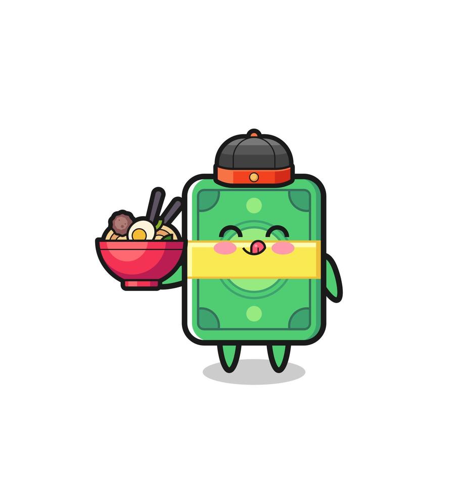 money as Chinese chef mascot holding a noodle bowl vector