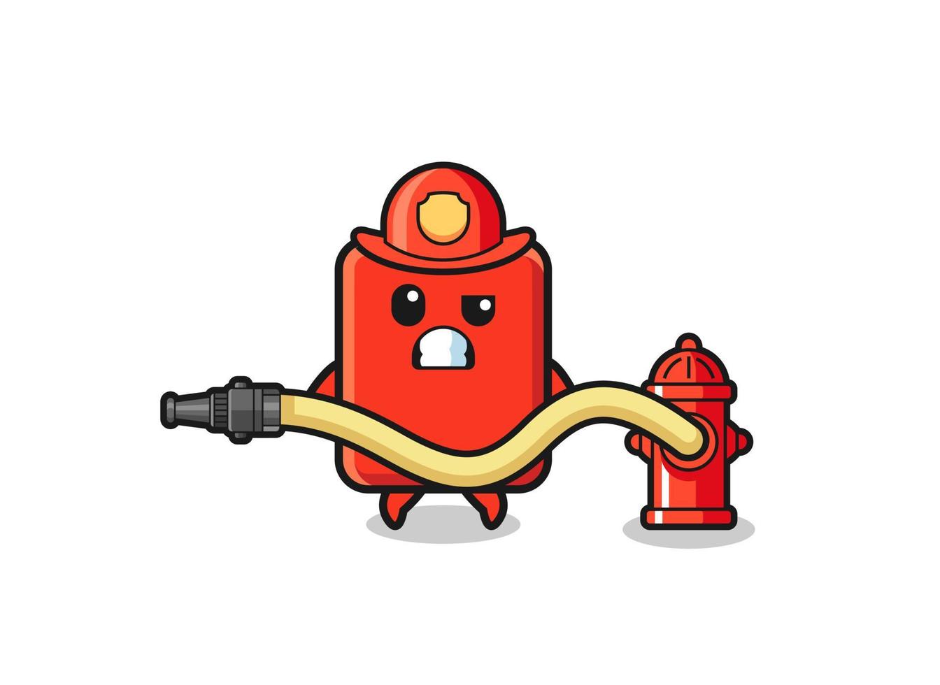 red card cartoon as firefighter mascot with water hose vector