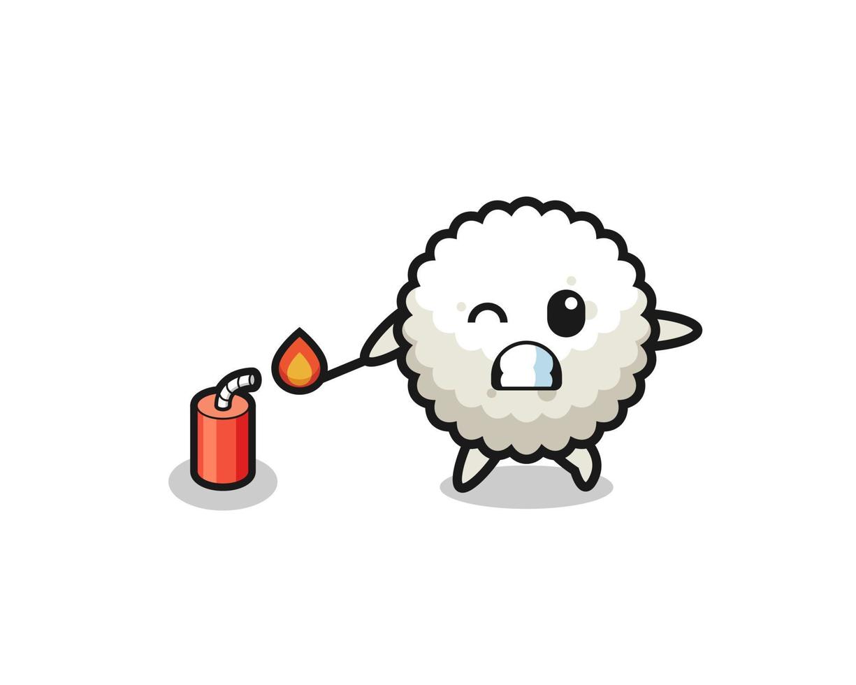 rice ball mascot illustration playing firecracker vector