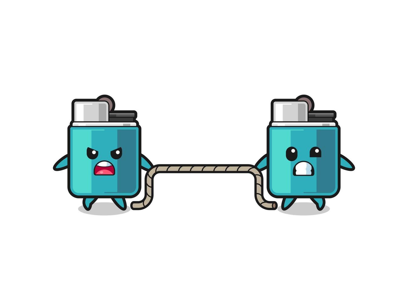 cute lighter character is playing tug of war game vector