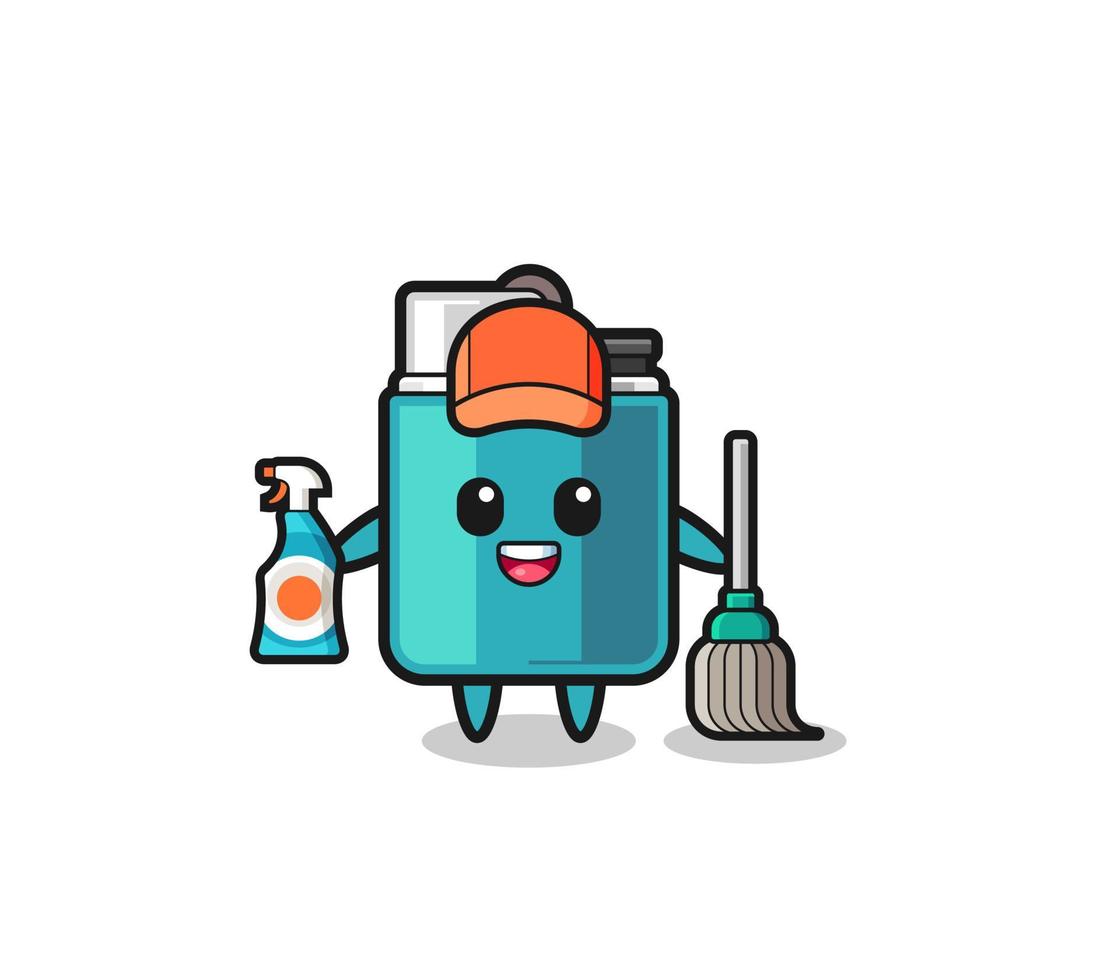cute lighter character as cleaning services mascot vector