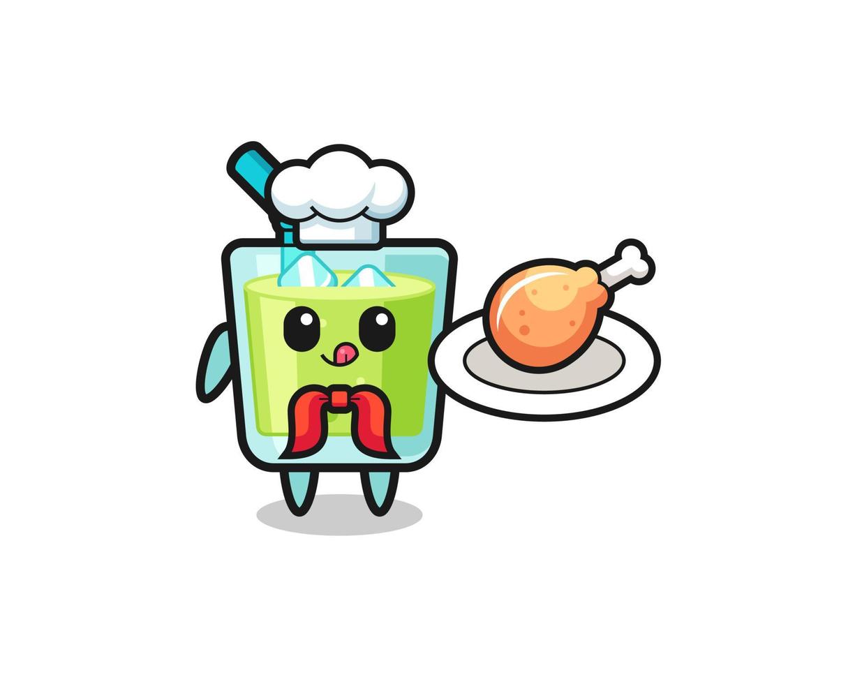 jugo de melón pollo frito chef personaje de dibujos animados vector