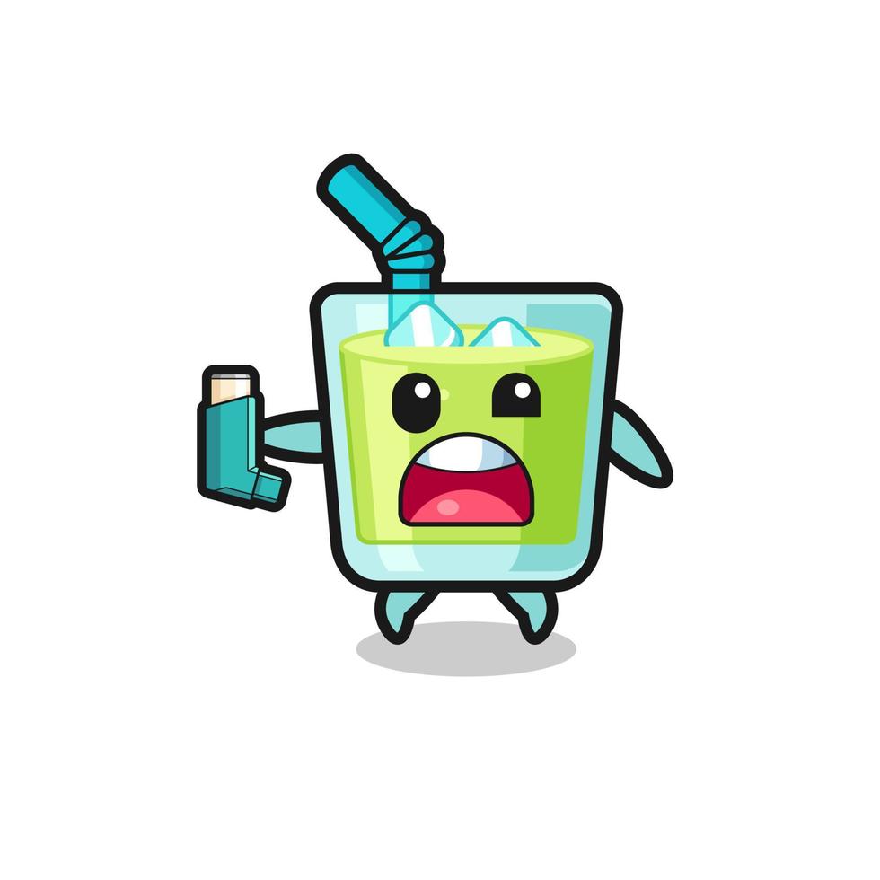 melon juice mascot having asthma while holding the inhaler vector